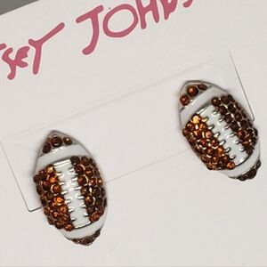 Jeweled brown color stud earrings Football  silvertone cute 🏈